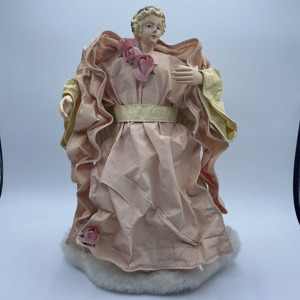 Vintage Paper Mache Angel Tree‎ Topper Light Pink Distressed Condition *Read